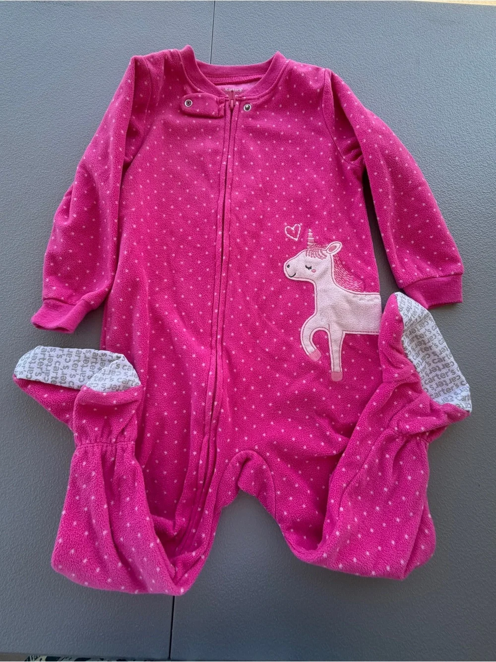 Carter's Bright Pink Fleece Footed Pajamas